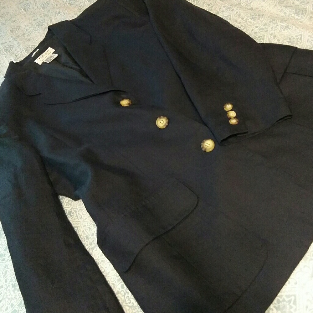 Talbots Petites Navy Linen Blazer